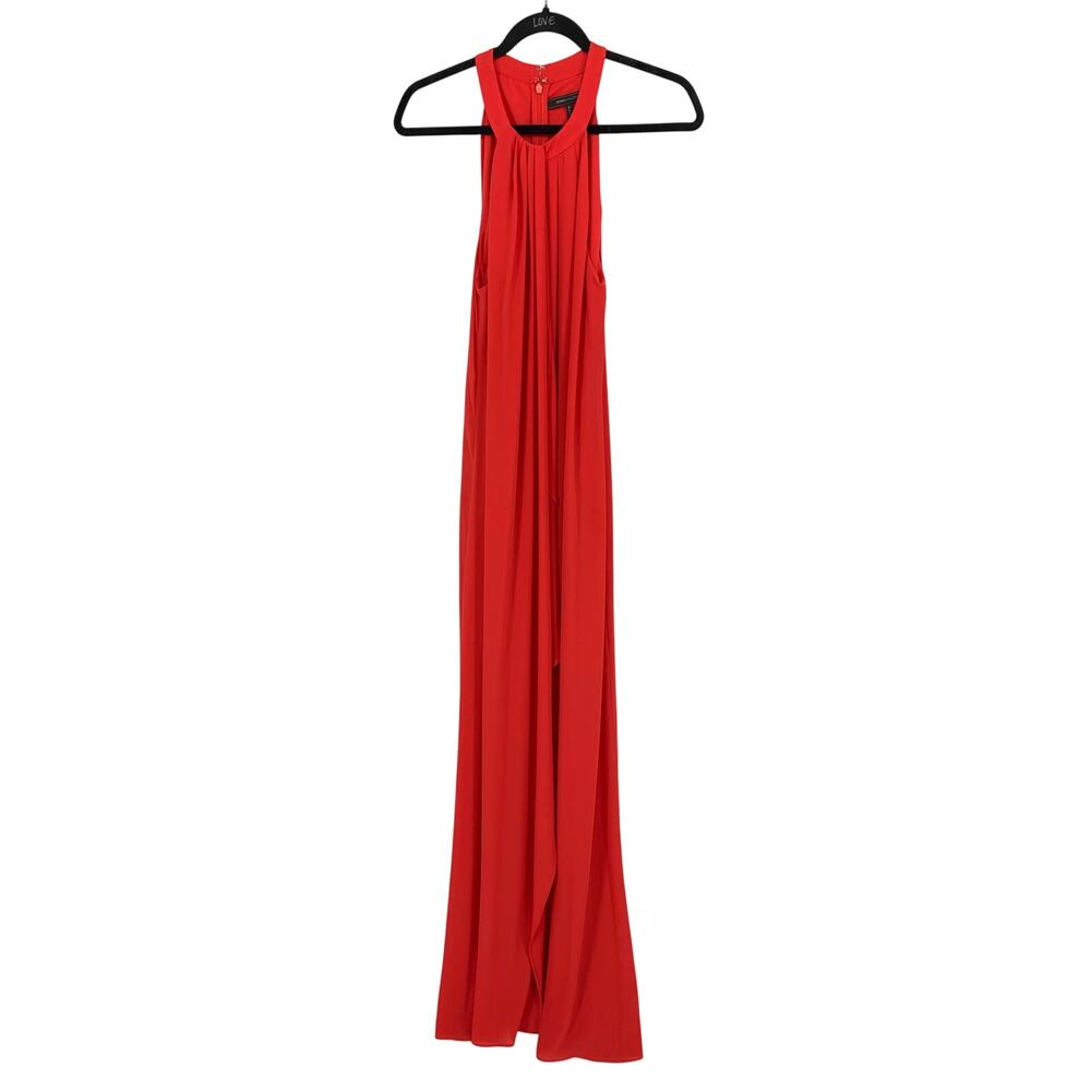 BCBGMaxazria Maxi Dress Women's Sz S Red Halter Neck Long Gown Jewel Red